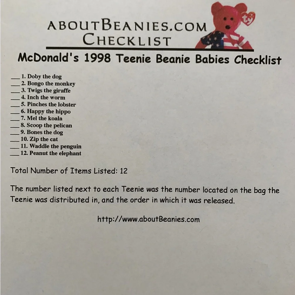 McDonald’s Ty Teenie Beanie Babies 1998 - Picture 3 of 3